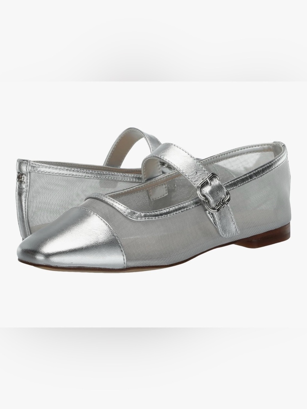 NWT SAM EDELMAN MIRANDA MARY JANE FLAT SILVER Ballerinas Sz 7